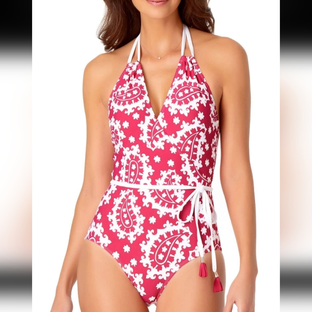 Anne Cole belted paisley halter One Piece